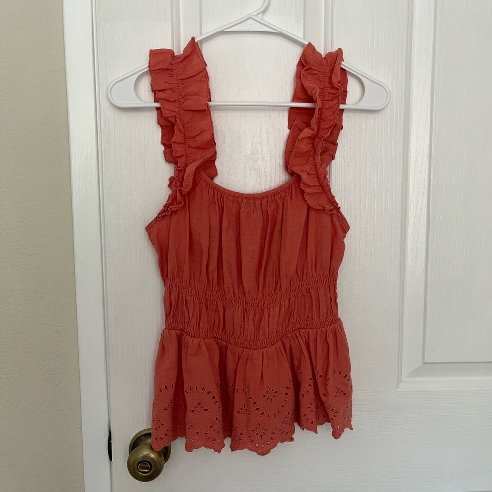 Old Navy Ruffled Eyelet Peplum Tank Top - Coral Red